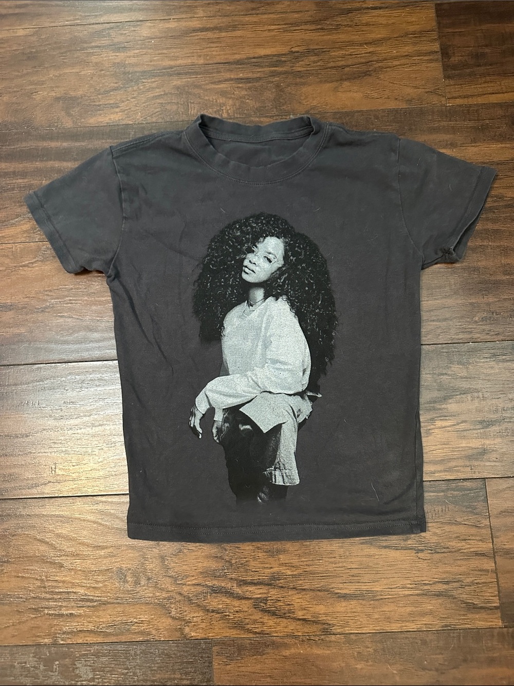 Black Graphic Kids T-Shirt with Monochrome Portrait
